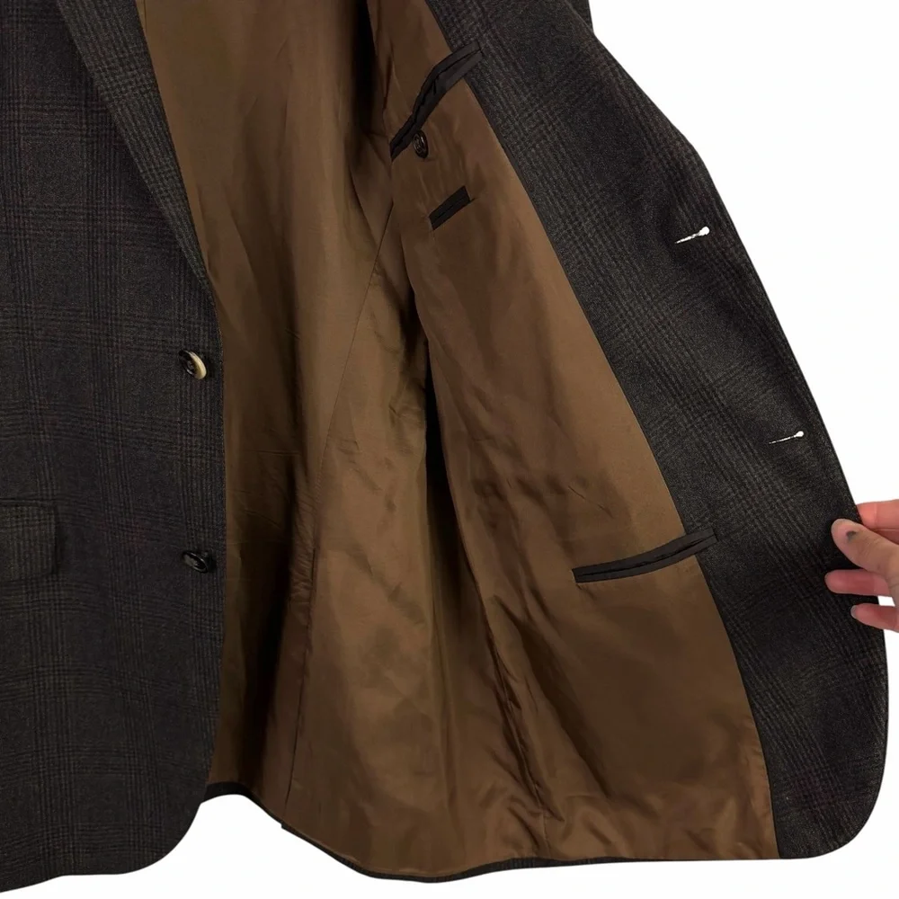 Hugo Boss Brown Glen Plaid Wool Blazer Sport Coat Jacket Blazer Business 42L